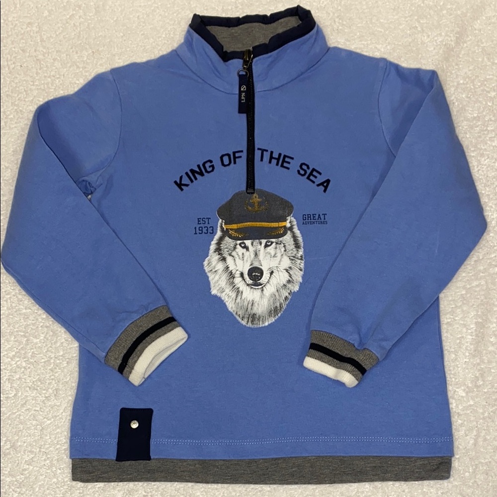 Lapin house King of the Sea wolf quarter zip Blue boys long sleeve size 4
